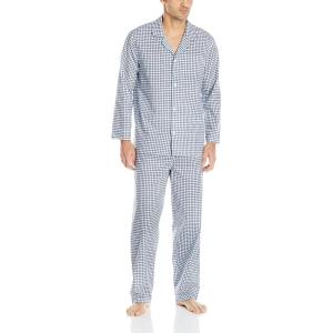 Fruit of the Loom mens Long Sleeve Broadcloth Pajama Set(Navy Check)