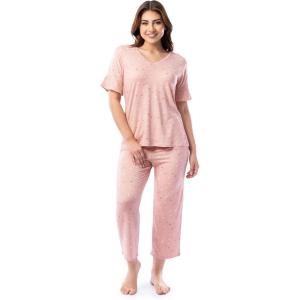 Fruit of the Loom womens 360 Stretch Ruffle Sleeve V-neck Tee and Capri Sleep Pajama Set(Watercolor Hearts)