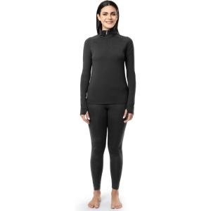 Fruit of the Loom womens High Neck Quarter Zip Top and Legging Thermal Set(Black)