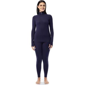 Fruit of the Loom womens High Neck Quarter Zip Top and Legging Thermal Set(Navy)