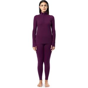 Fruit of the Loom womens High Neck Quarter Zip Top and Legging Thermal Set(Purple)