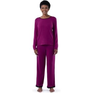Fruit of the Loom womens Long Sleeve Tee and Pant 2 Piece Sleep Set(Boysenberry)