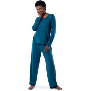 Fruit of the Loom womens Long Sleeve Tee and Pant 2 Piece Sleep Set(Dark Sea)