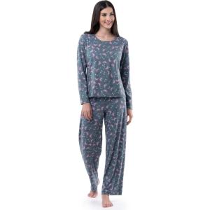 Fruit of the Loom womens Long Sleeve Tee and Pant 2 Piece Sleep Set(Floral Print)