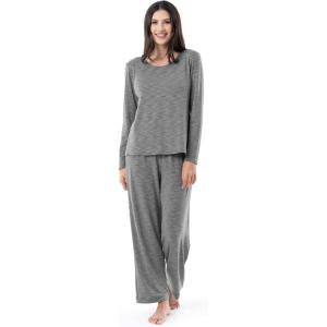 Fruit of the Loom womens Long Sleeve Tee and Pant 2 Piece Sleep Set(Heather Grey)