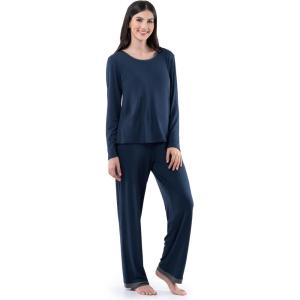 Fruit of the Loom womens Long Sleeve Tee and Pant 2 Piece Sleep Set(Midnight Blue)
