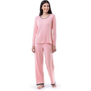 Fruit of the Loom womens Long Sleeve Tee and Pant 2 Piece Sleep Set(Soft Pink)