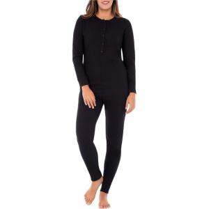Fruit of the Loom womens Micro Waffle Premium Thermal Union Suit(Black)