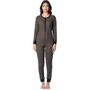 Fruit of the Loom womens Micro Waffle Premium Thermal Union Suit(Cheetah Print)