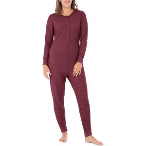 Fruit of the Loom womens Micro Waffle Premium Thermal Union Suit(Merlot Heather)