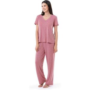 Fruit of the Loom womens Short Sleeve Tee and Pant 2 Piece Sleep Set(Antique Heather Blush)