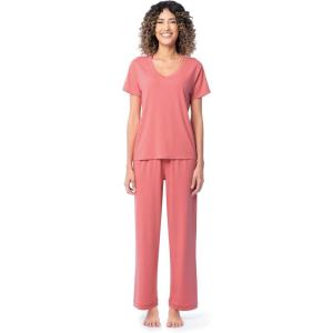 Fruit of the Loom womens Short Sleeve Tee and Pant 2 Piece Sleep Set(Desert Rose)