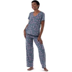 Fruit of the Loom womens Short Sleeve Tee and Pant 2 Piece Sleep Set(Floral)