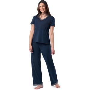 Fruit of the Loom womens Short Sleeve Tee and Pant 2 Piece Sleep Set(Midnight Blue)