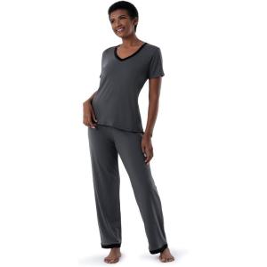 Fruit of the Loom womens Short Sleeve Tee and Pant 2 Piece Sleep Set(Soft Grey)