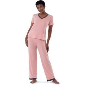 Fruit of the Loom womens Short Sleeve Tee and Pant 2 Piece Sleep Set(Soft Pink)