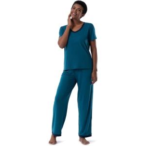 Fruit of the Loom womens Short Sleeve Tee and Pant 2 Piece Sleep Set(Turquoise)
