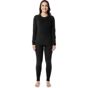 Fruit of the Loom womens Stretch Fleece Lined Thermal Long Johns Underwear Set(Black)