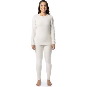 Fruit of the Loom womens Stretch Fleece Lined Thermal Long Johns Underwear Set(Cream)