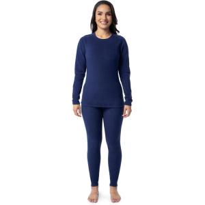 Fruit of the Loom womens Stretch Fleece Lined Thermal Long Johns Underwear Set(Indigo Ocean)
