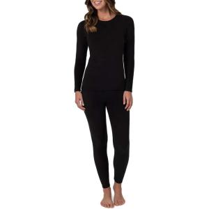 Fruit of the Loom womens Stretch Fleece Lined Thermal Long Johns Underwear Set(Pitch Black)