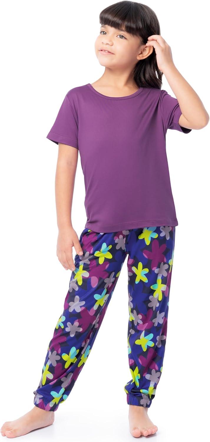 imageFruit of the Loom girls Getaway Loose Fit 4piece Pajama SetFuchsiaRetro Floral
