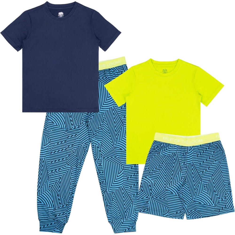 imageFruit of the Loom Boys Getaway Loose Fit 4Piece Pajama SetLimeGeo Zag