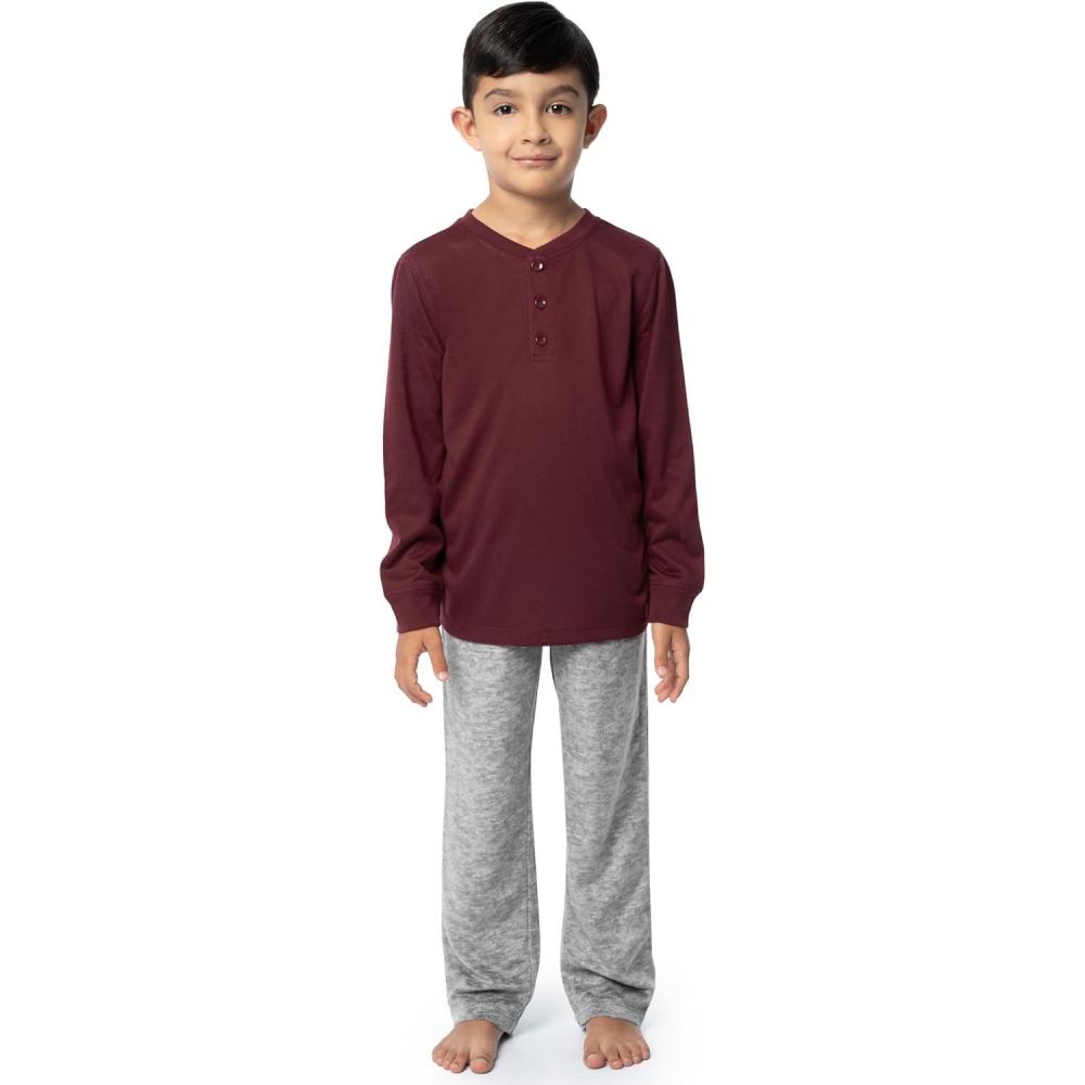 imageFruit of the Loom boys Long Sleeve Jersey Henley Top and Fleece Pant Sleep Pajama SetCardinalGrey Heather
