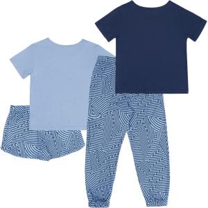 Fruit of the Loom girls Getaway Loose Fit 4-piece Pajama Set(Urban Blue/Geo Zag)
