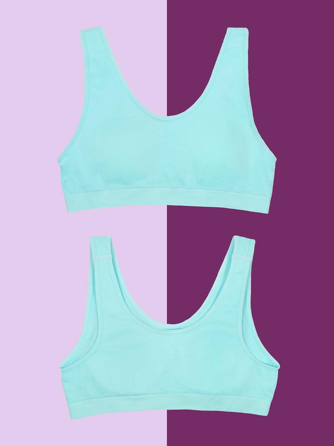 imageFruit of The Loom Girls Seamless Stretch Sports BraCornflower BluePeach SorbetAruba Blue