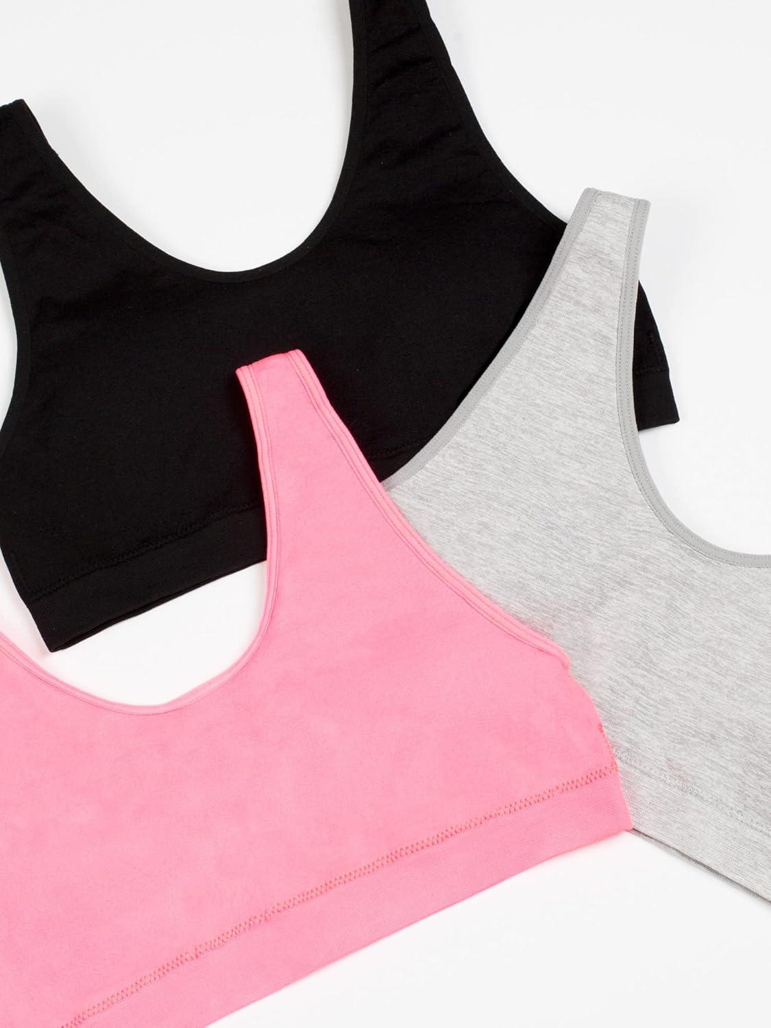 imageFruit of The Loom Girls Seamless Stretch Sports BraNeon PinkBlack HueGrey Heather