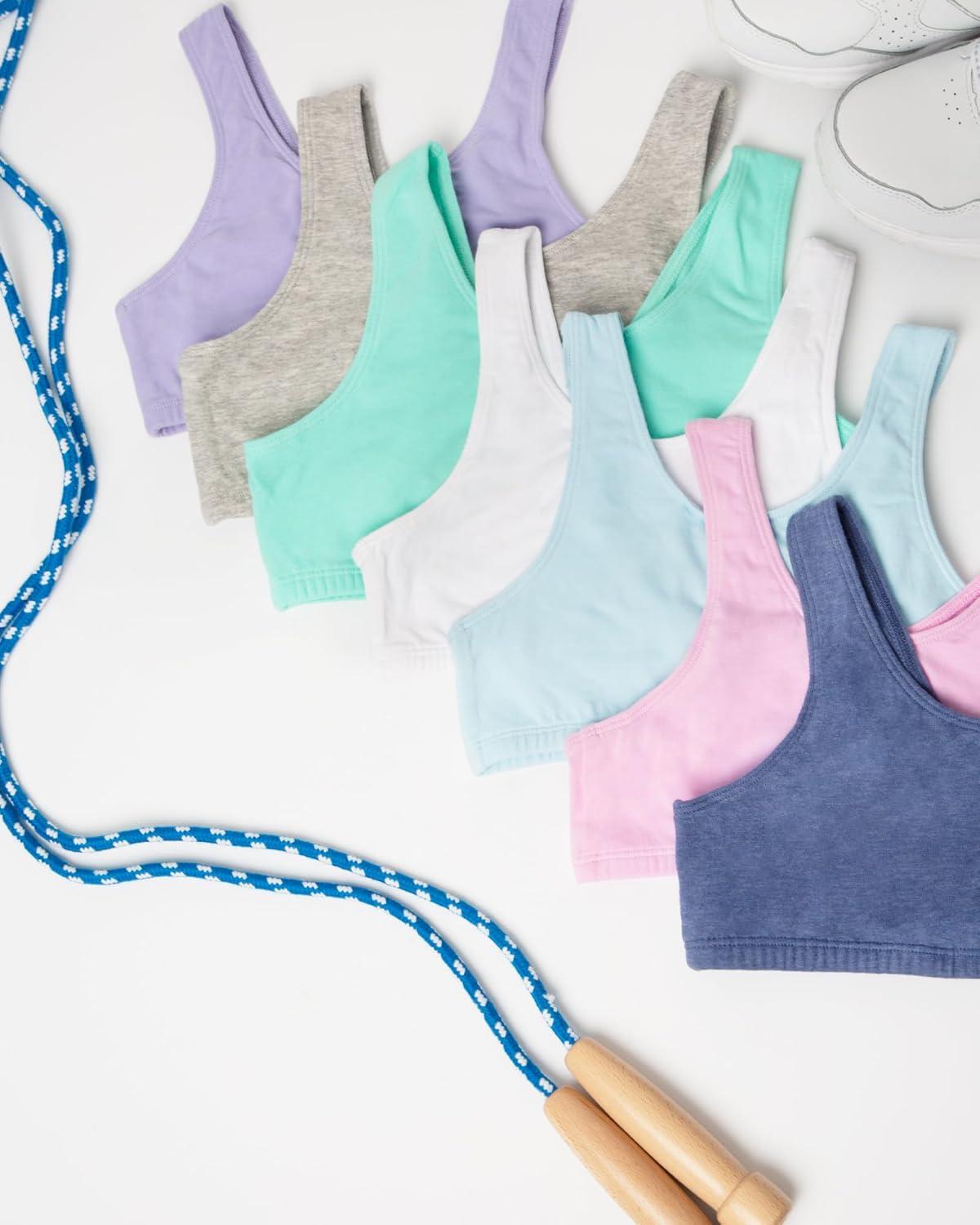 imageFruit of the Loom Girls Multi Pack Cotton Built Up Stretch Sports Bra Available in 6 PacksBlueberryBlackGreyWhiteSandBlush