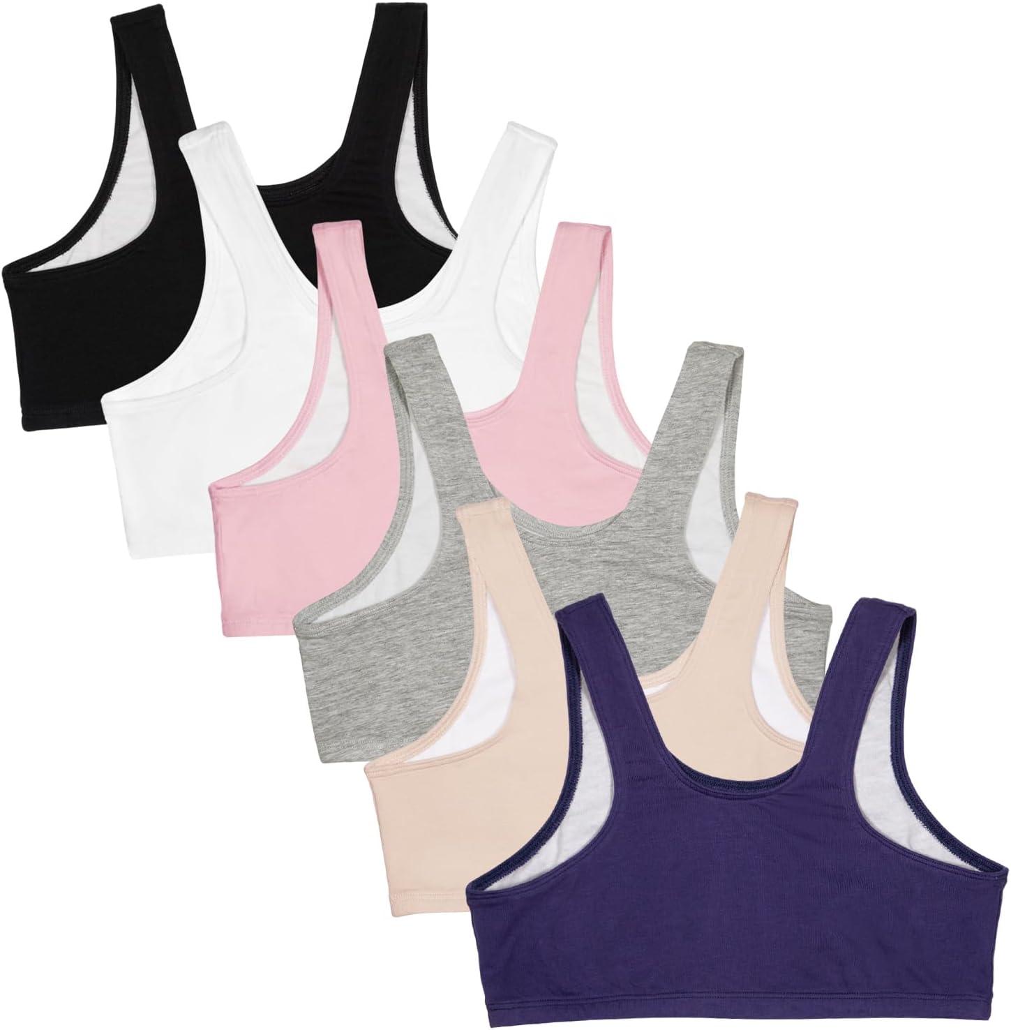 imageFruit of the Loom Girls Multi Pack Cotton Built Up Stretch Sports Bra Available in 6 PacksBlueberryBlackGreyWhiteSandBlush