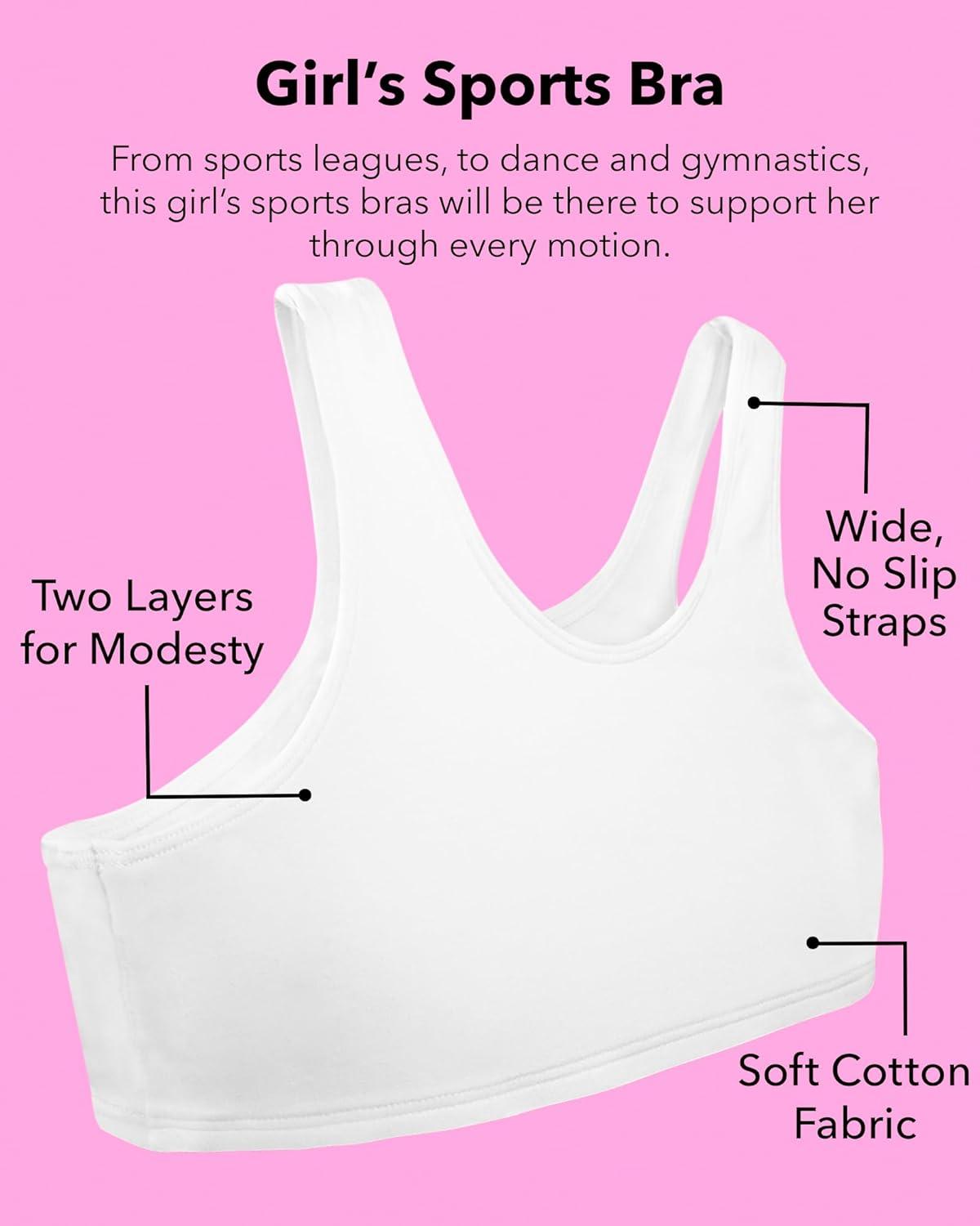 imageFruit of the Loom Girls Multi Pack Cotton Built Up Stretch Sports Bra Available in 6 PacksBlueberryBlackGreyWhiteSandBlush