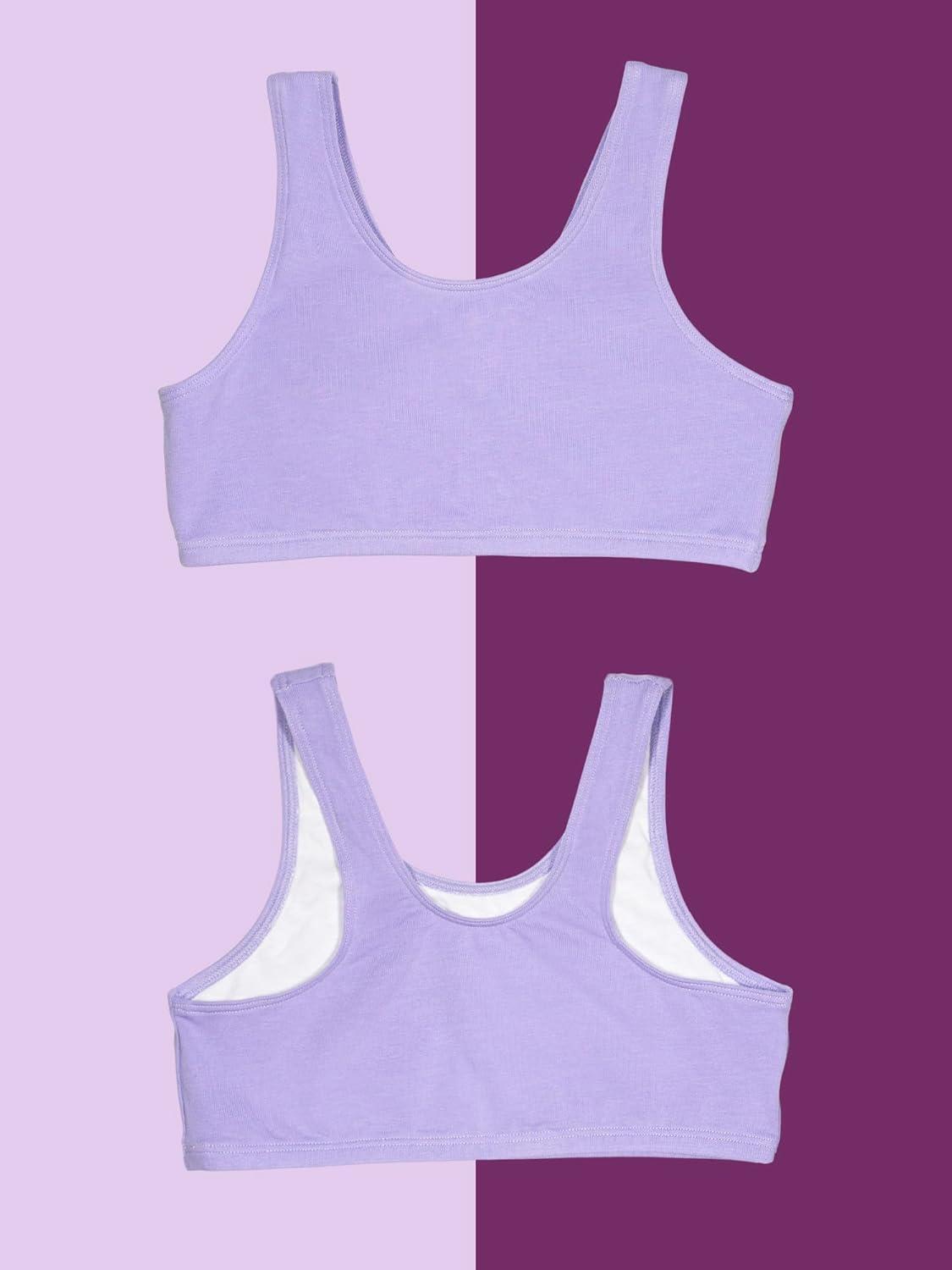 imageFruit of the Loom Girls Multi Pack Cotton Built Up Stretch Sports Bra Available in 6 PacksDancing RosebudRoseHyacinthGreyNudeBlue