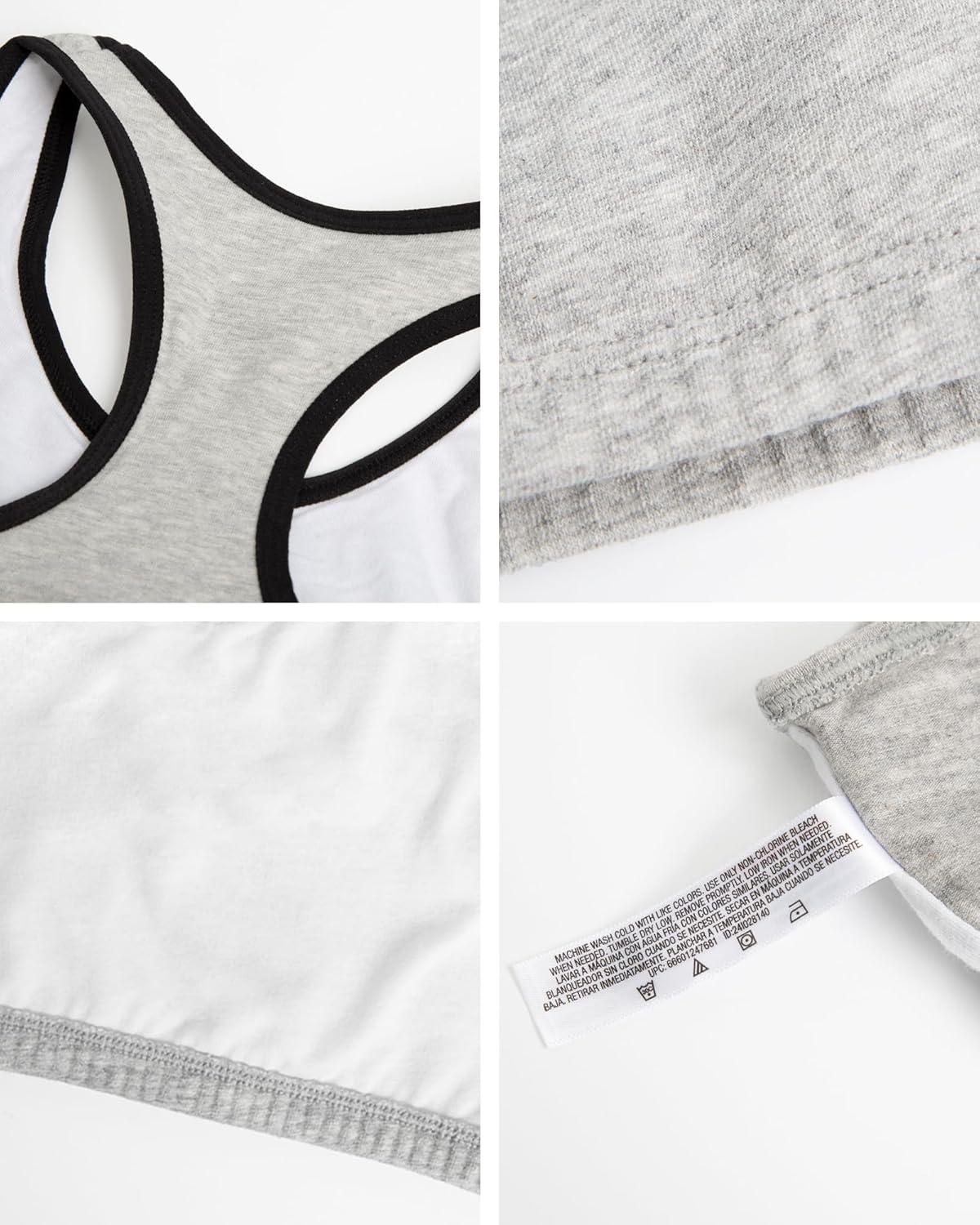 imageFruit of the Loom Girls Multi Pack Cotton Built Up Stretch Sports Bra Available in 6 PacksGrey With BlackWhiteBlack 6pack