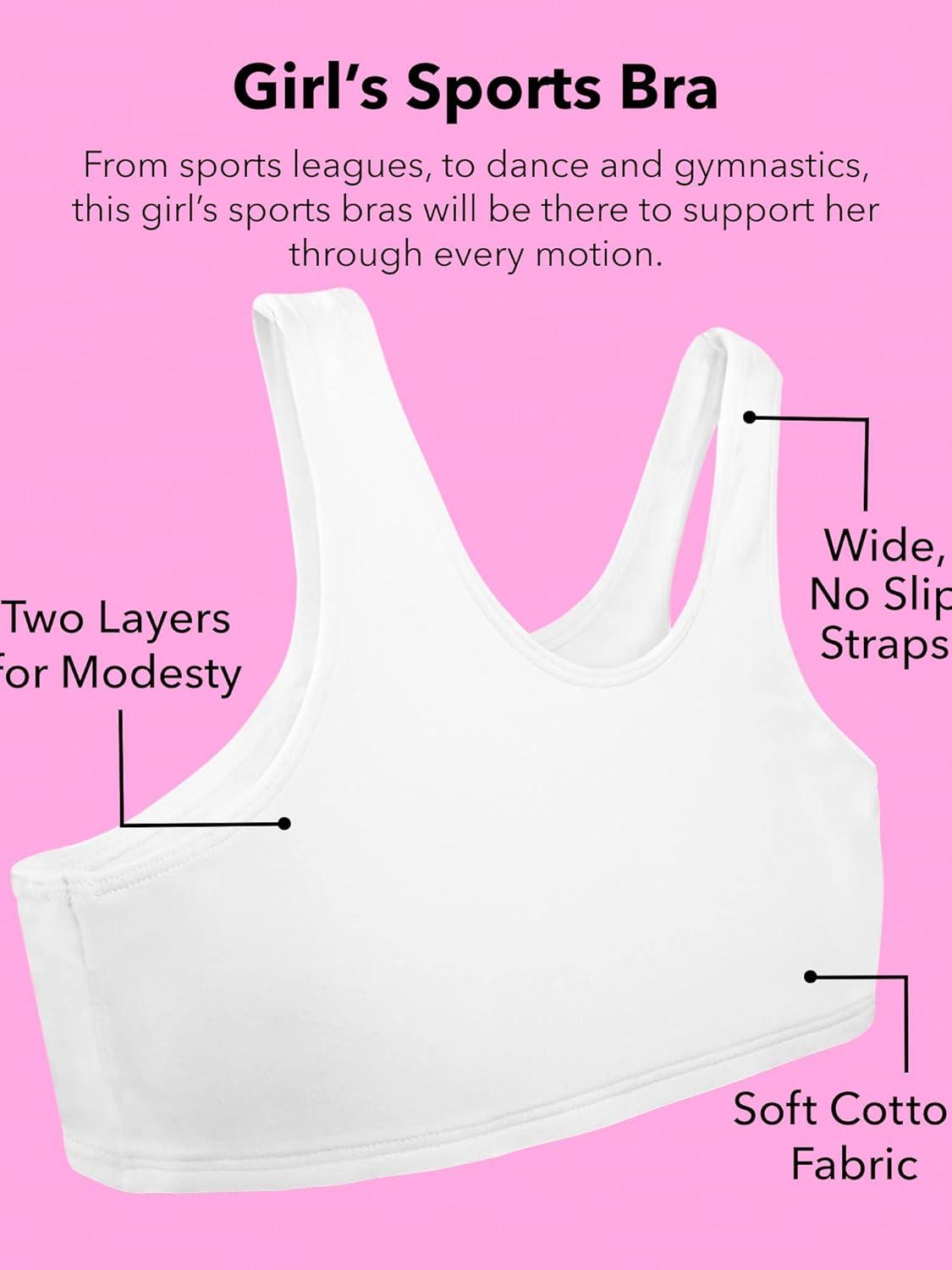 imageFruit of the Loom Girls Multi Pack Cotton Built Up Stretch Sports Bra Available in 6 PacksWhiteBlackMintBlackWhiteGrey