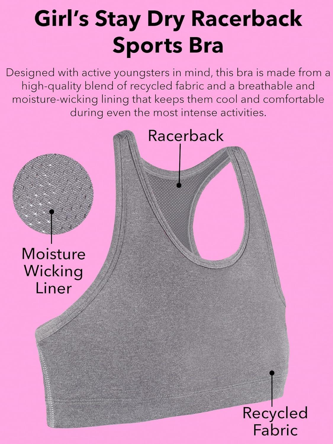 imageFruit of the Loom Girls Stay Dry Racerback Sports BraBlackDark Grey Heather
