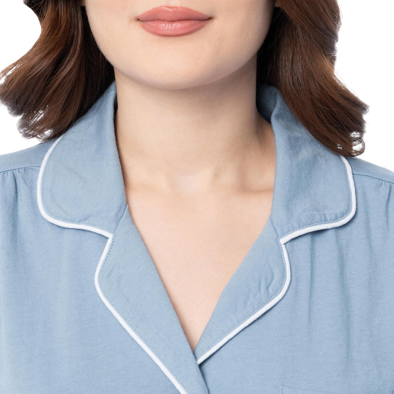 imageFruit of the Loom Womens Pipped Button Down Sleep SetAshley Blue