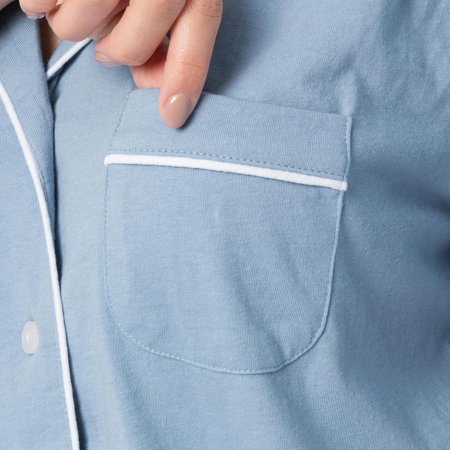 imageFruit of the Loom Womens Pipped Button Down Sleep SetAshley Blue