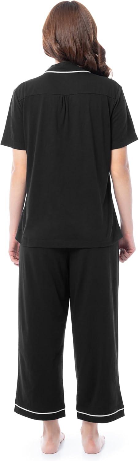 imageFruit of the Loom Womens Pipped Button Down Sleep SetBlack