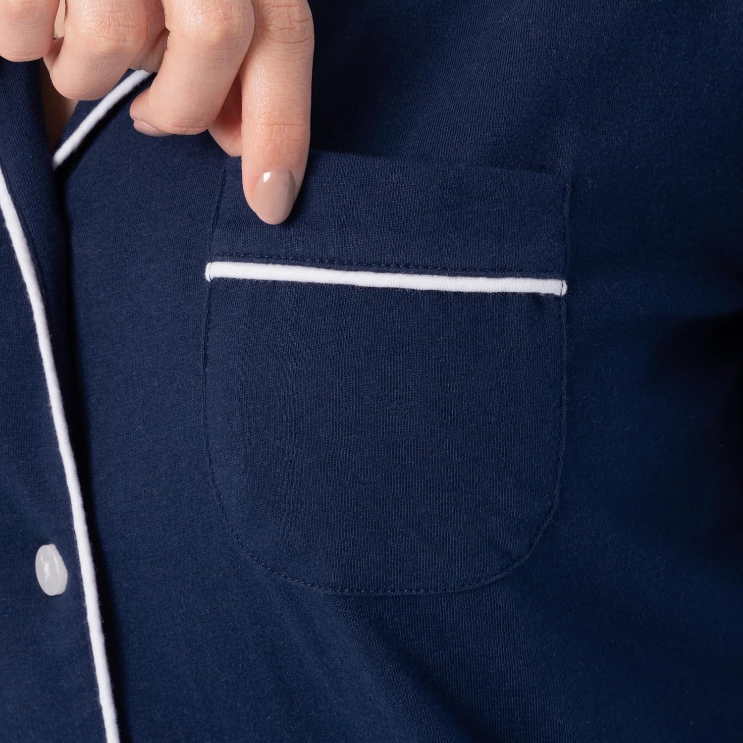 imageFruit of the Loom Womens Pipped Button Down Sleep SetNavy