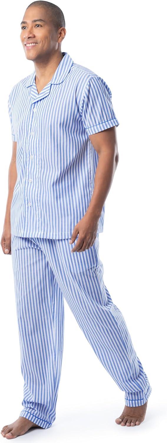 imageFruit of the Loom mens Extra Soft Woven Poplin Pajama Sleep SetBlue Stripe