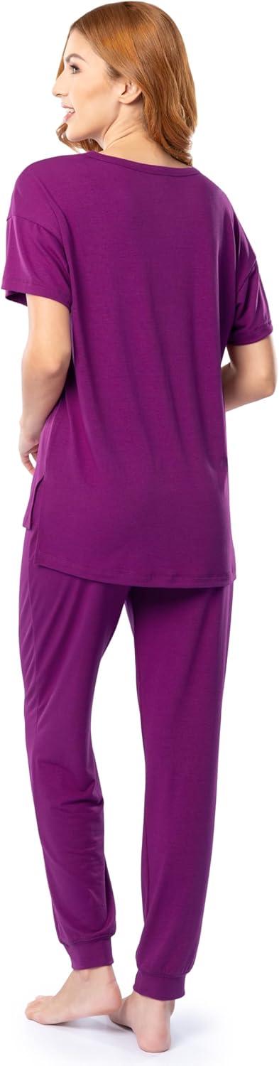 imageFruit of the Loom womens Breathable Short Sleeve Top and Jogger Pant Sleep Pajama SetBoysenberry