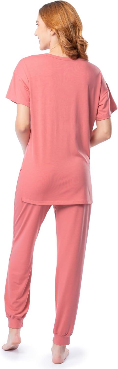 imageFruit of the Loom womens Breathable Short Sleeve Top and Jogger Pant Sleep Pajama SetDesert Rose
