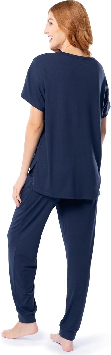 imageFruit of the Loom womens Breathable Short Sleeve Top and Jogger Pant Sleep Pajama SetMidnight Blue