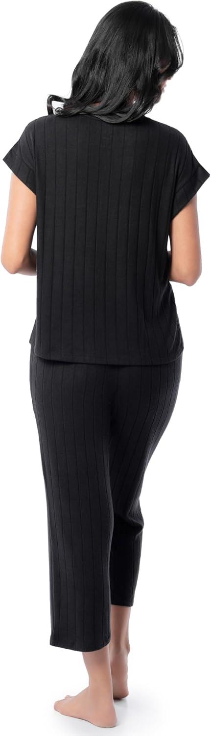 imageFruit of the Loom womens Dolman Sleeve and Cropped Pant Sleep SetBlack