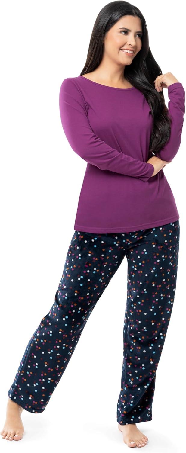 imageFruit of the Loom womens Sueded Jersey Crew Top and Fleece Pant Sleep SetBerry