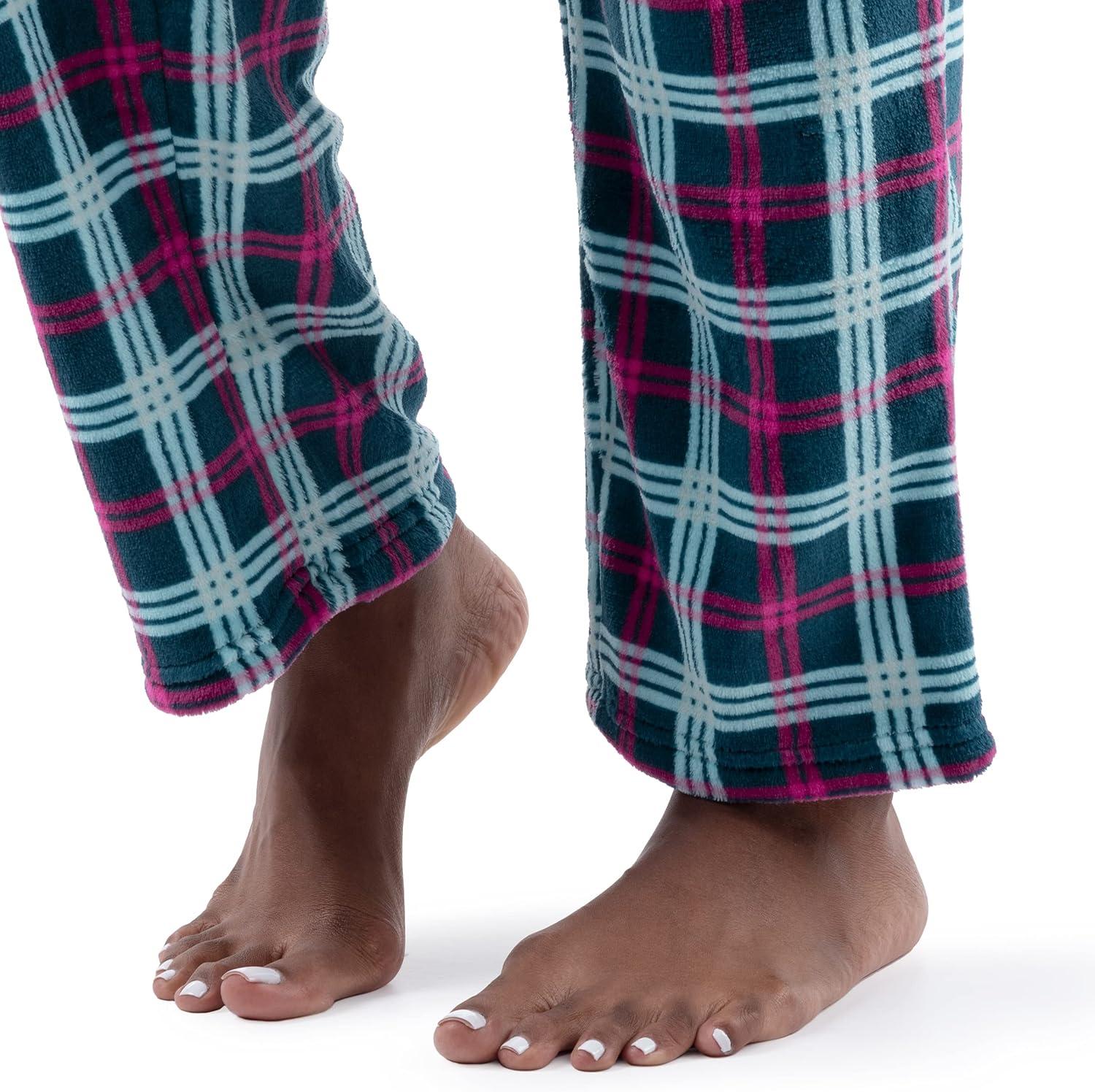 imageFruit of the Loom womens Sueded Jersey Crew Top and Fleece Pant Sleep SetMidnight BlueTartan Plaid