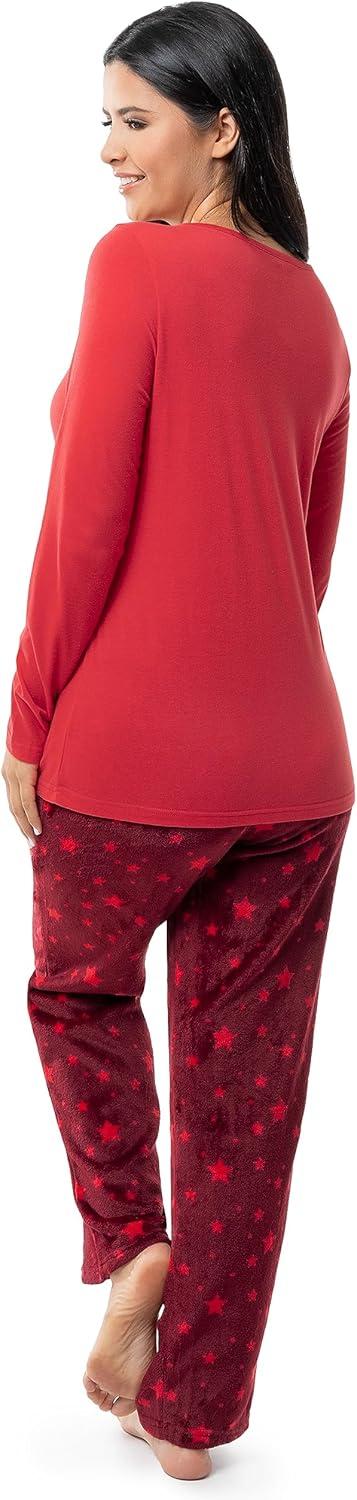 imageFruit of the Loom womens Sueded Jersey Crew Top and Fleece Pant Sleep SetRedStarry Sky